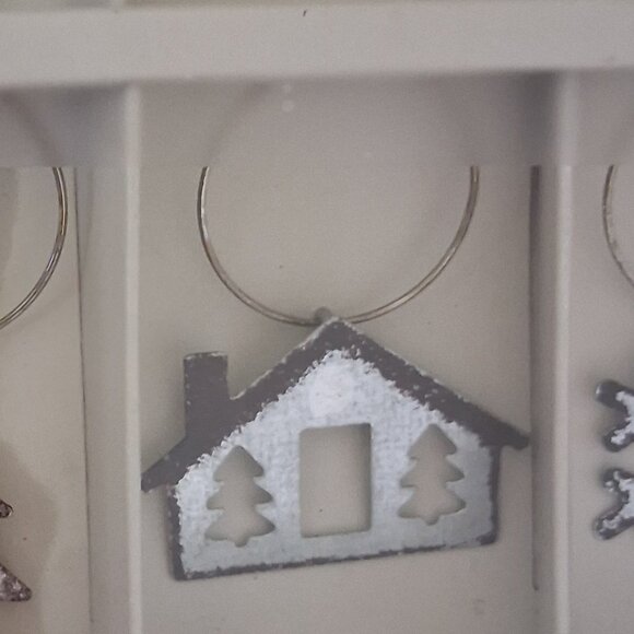 Pier 1 Set of 6 Christmas Holiday Silver Metal Wine Glass Charms - Picture 7 of 12